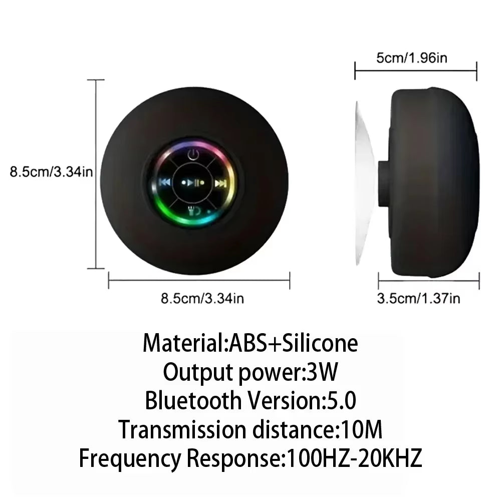 AquaBeat Mini: Waterproof LED Bluetooth Speaker with Powerful Sound & Suction Cup Mount